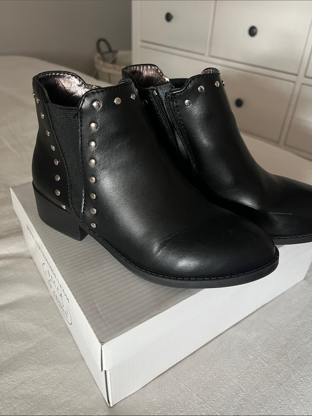 Kids Black Studded Ankle Boots
